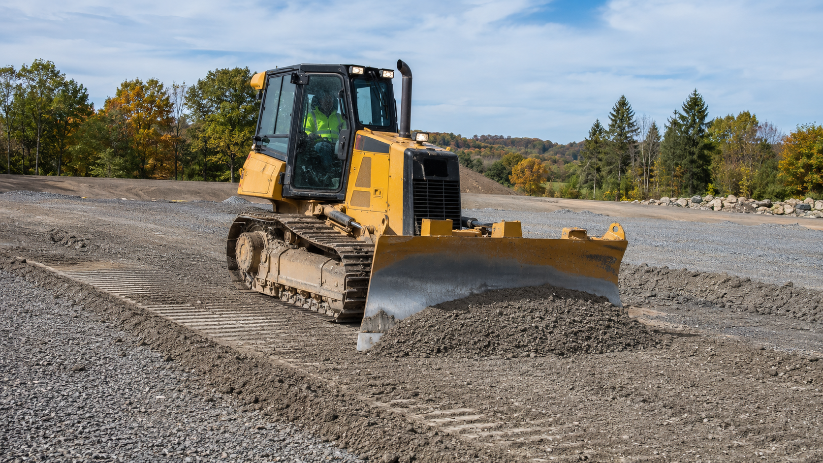 Crawler dozer grading a Central New York construction site